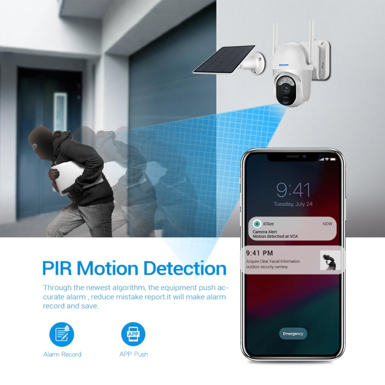 ESCAM QF103 3MP Cloud Storage PT WIFI PIR Alarm IP Camera with Solar Panel Battery Support Full Color Night Vision & Two Way Audio, QF103 ESCAM QF103 3MP Cloud Storage PT WIFI PIR Alarm IP Camera with Solar Panel Battery Support Full Color Night Vision & Two Way Audio, QF103